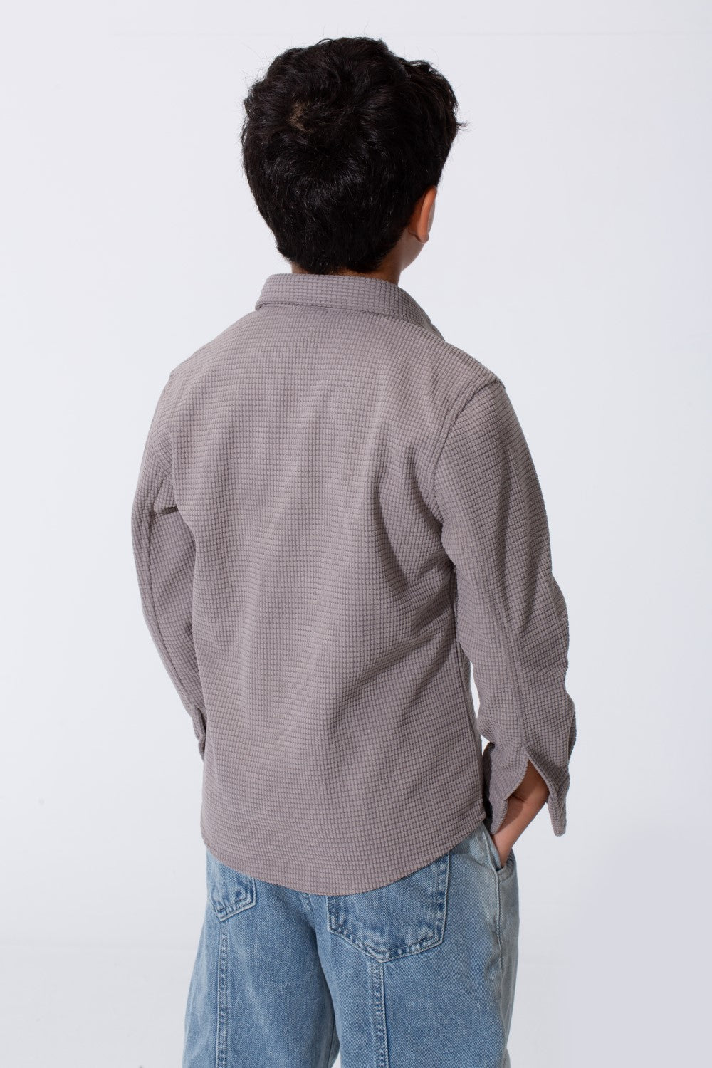 Boy's Slim Fit Velvet Shirt With Long Sleeves And A Front Pocket