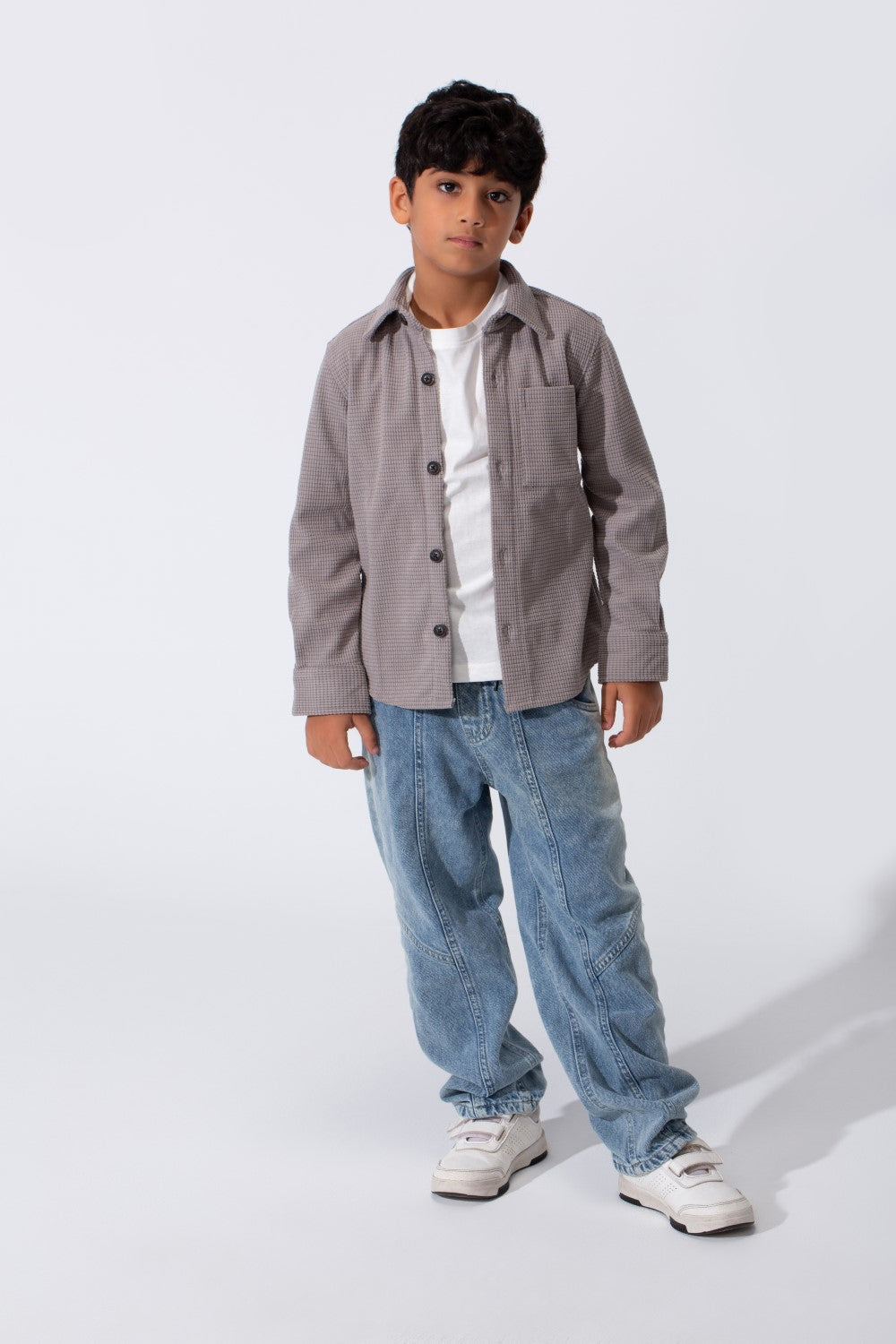 Boy's Slim Fit Velvet Shirt With Long Sleeves And A Front Pocket