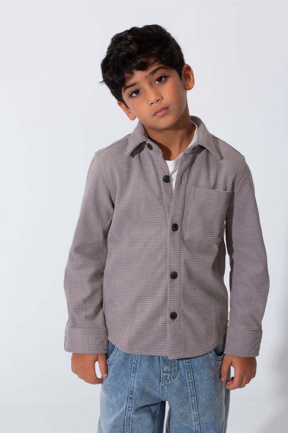 Boy's Slim Fit Velvet Shirt With Long Sleeves And A Front Pocket