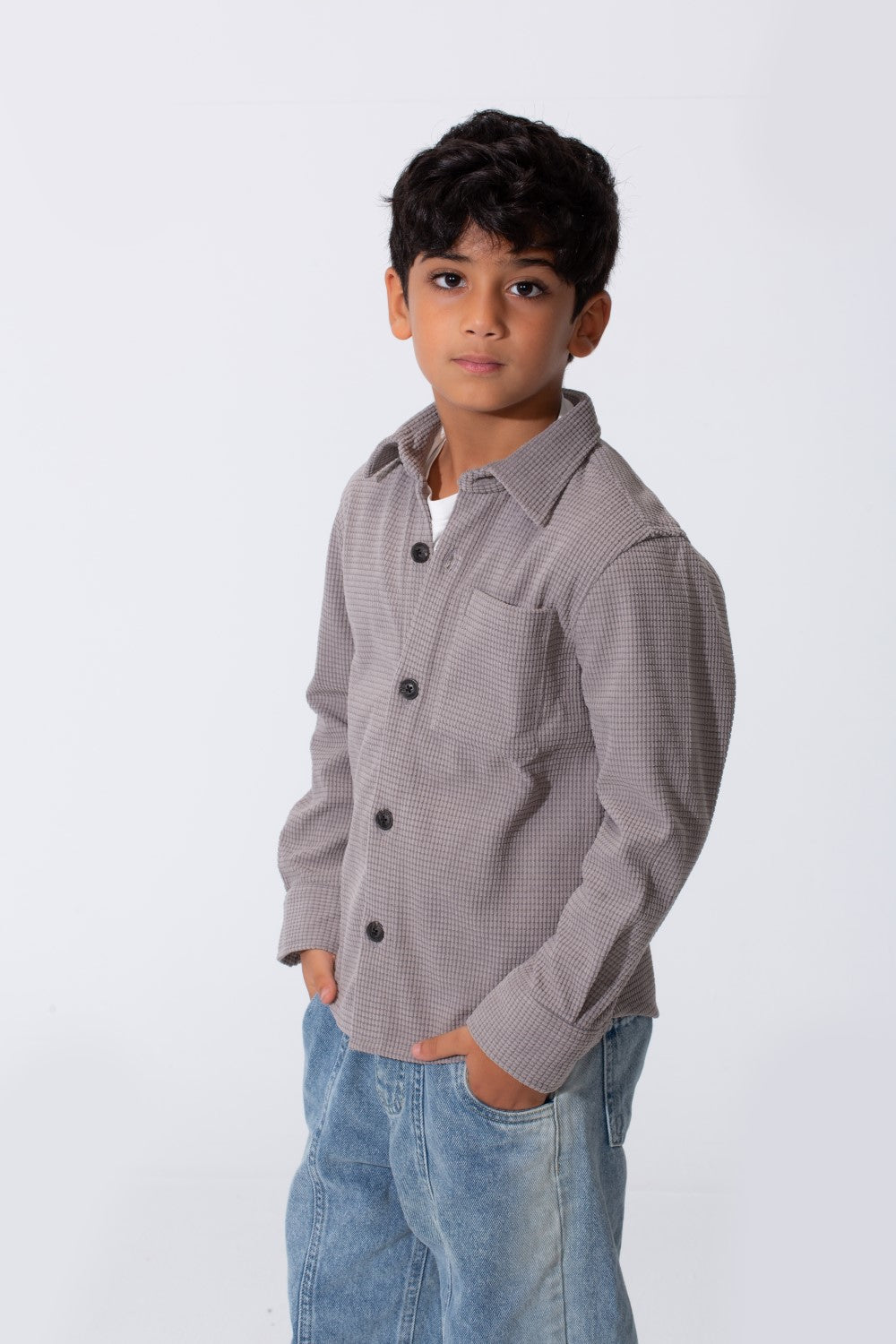 Boy's Slim Fit Velvet Shirt With Long Sleeves And A Front Pocket