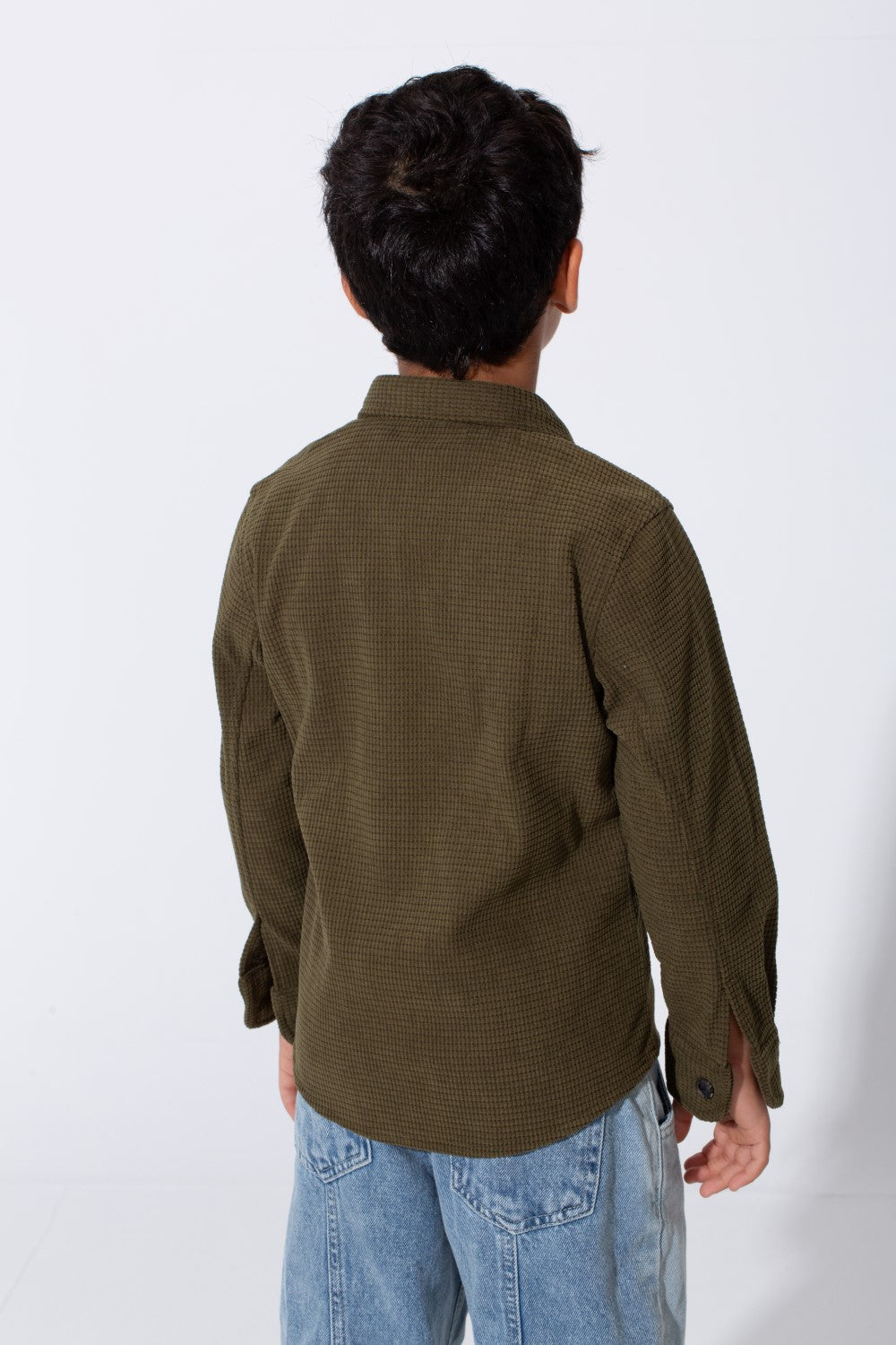 Boy's Slim Fit Velvet Shirt With Long Sleeves And A Front Pocket