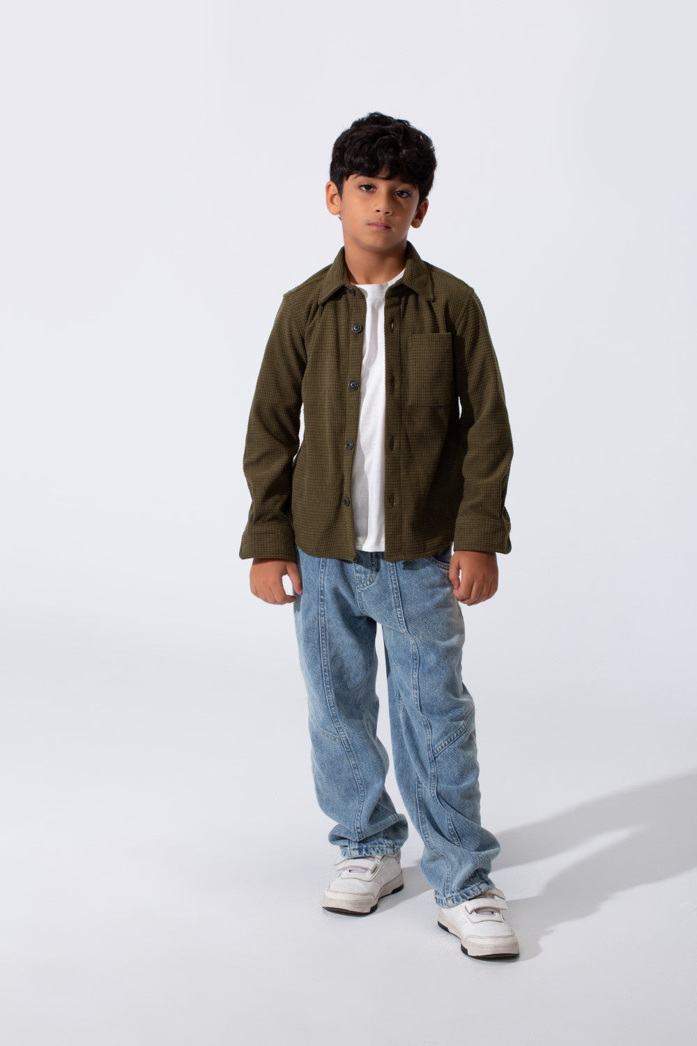 Boy's Slim Fit Velvet Shirt With Long Sleeves And A Front Pocket