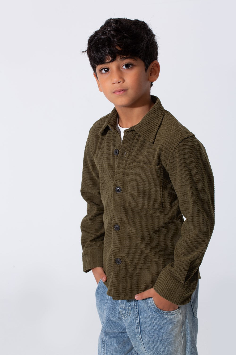 Boy's Slim Fit Velvet Shirt With Long Sleeves And A Front Pocket