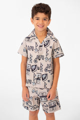 Boy's Two Pieces Printed Sleeved Polyester Material Outfit