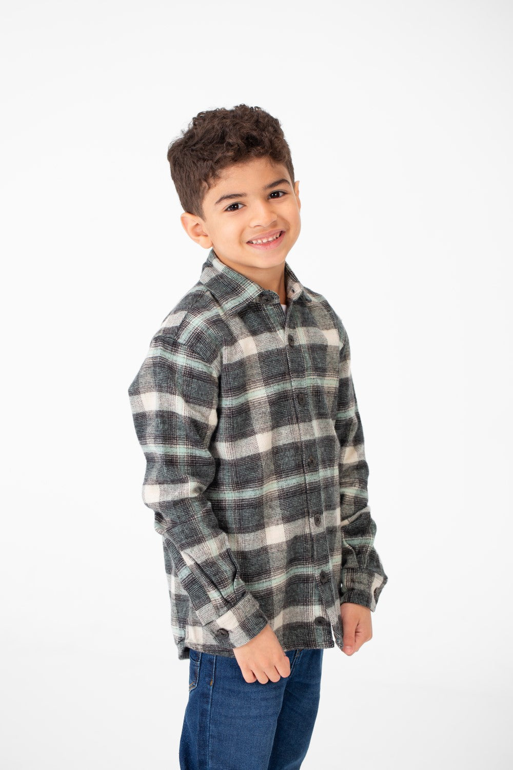 Boy's Winter Checked Shirt With Buttons And Long Sleeves