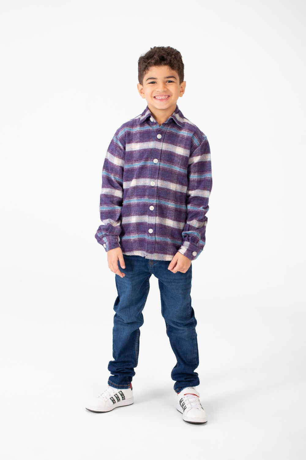 Boy's Winter Checked Shirt With Buttons And Long Sleeves
