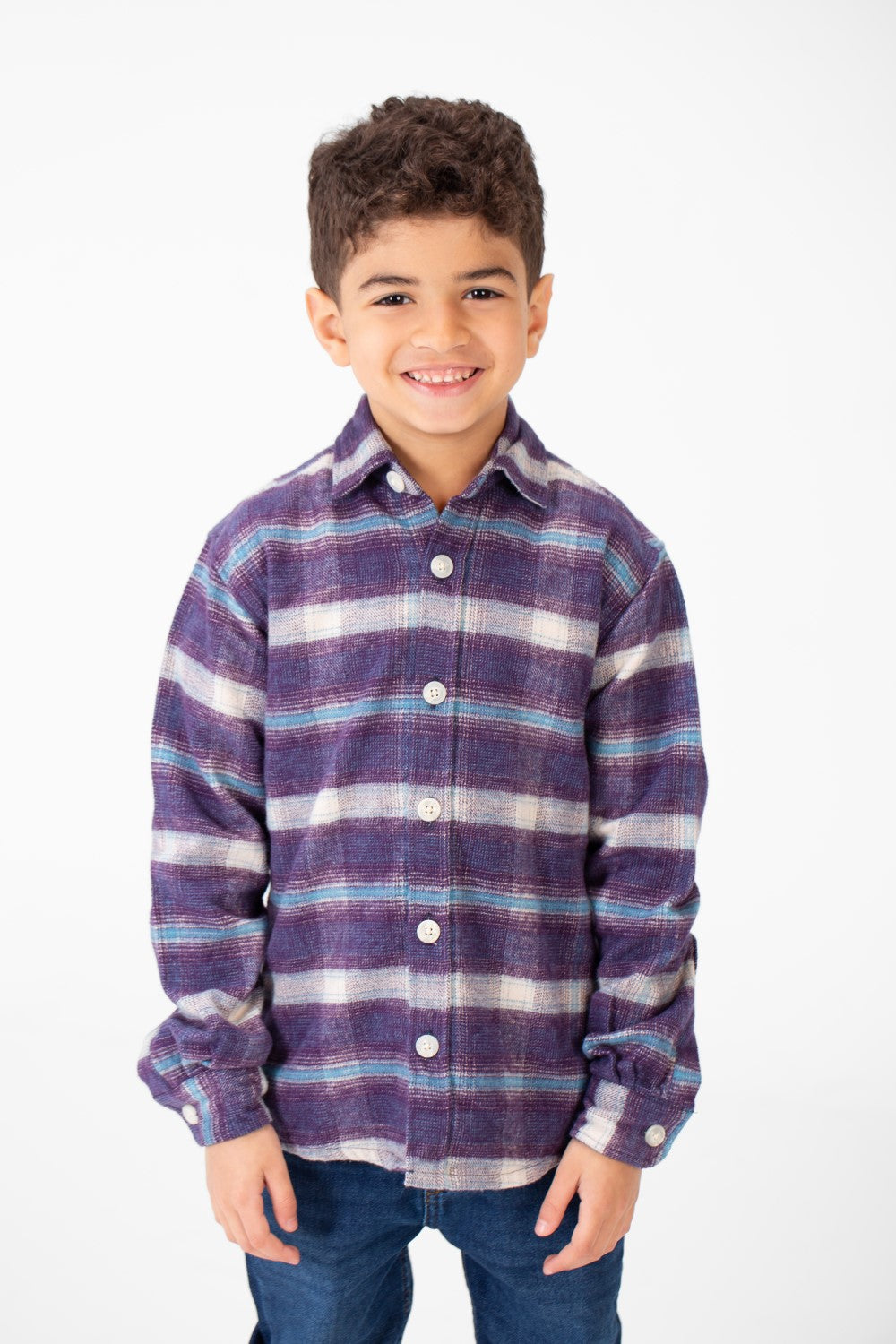 Boy's Winter Checked Shirt With Buttons And Long Sleeves