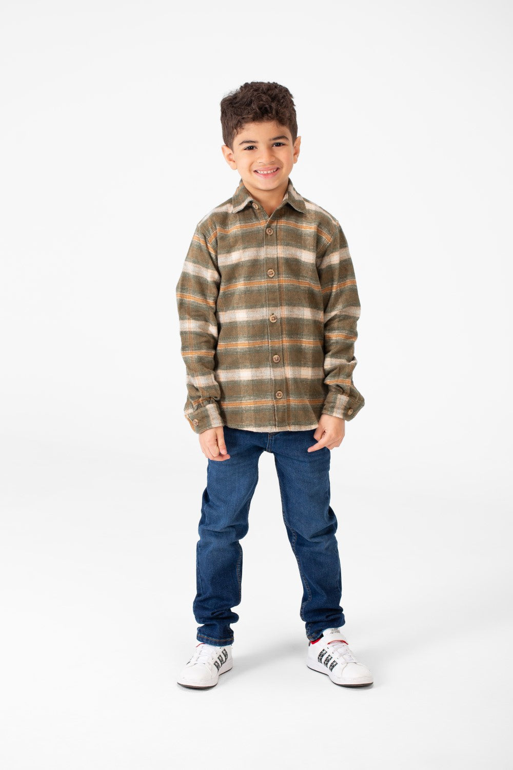 Boy's Winter Checked Shirt With Buttons And Long Sleeves