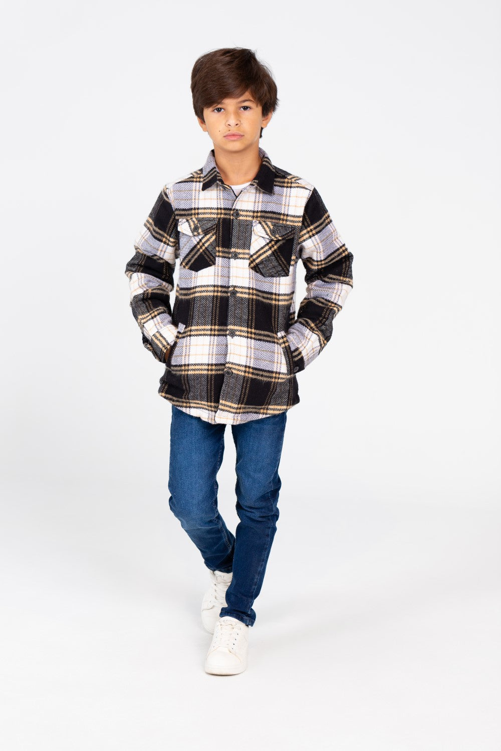 Boy's Checked Shirt With Front Pockets And Long Sleeves