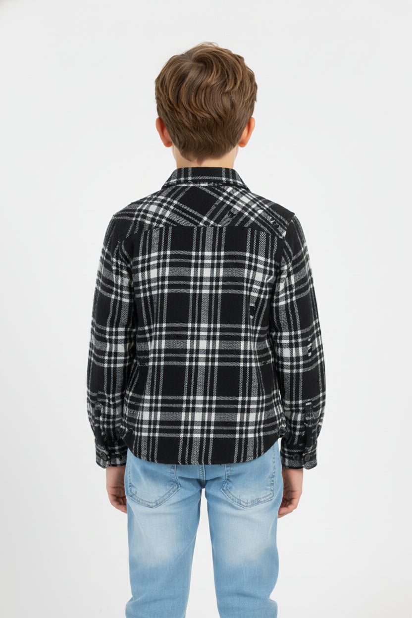 Boy's Winter Wool Slim Fit Shirt With Front Pocket And Long Sleeves