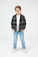Boy's Winter Wool Slim Fit Shirt With Front Pocket And Long Sleeves