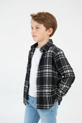 Boy's Winter Wool Slim Fit Shirt With Front Pocket And Long Sleeves