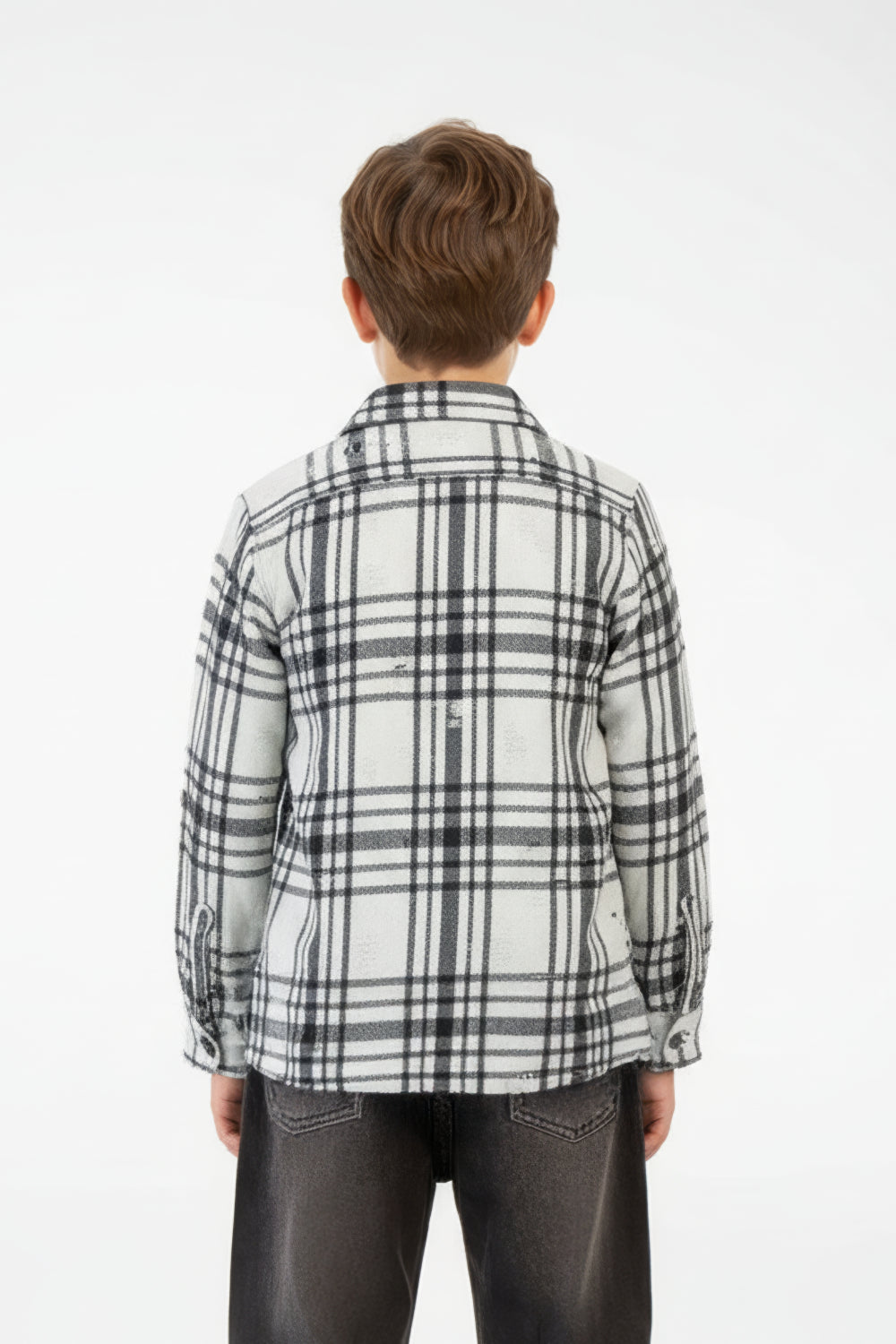 Boy's Winter Wool Slim Fit Shirt With Front Pocket And Long Sleeves