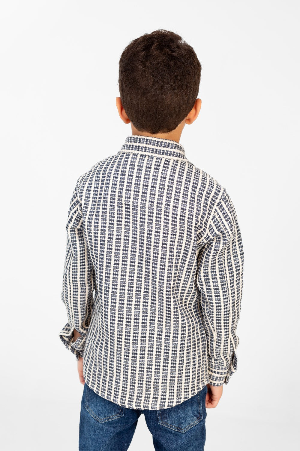 Boy's Winter Striped Shirt With Front Pockets And Long Sleeves