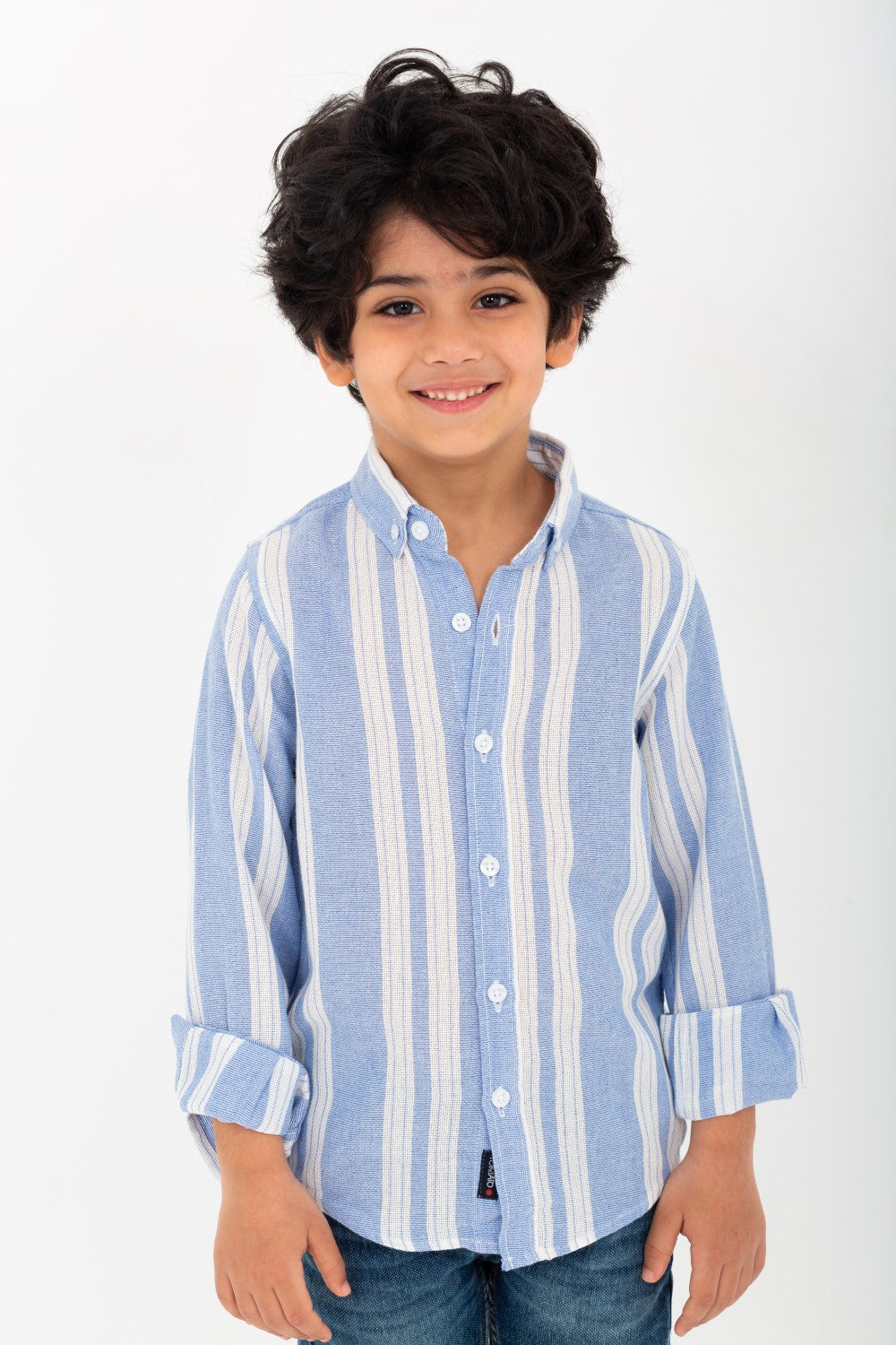 Boy's Long Sleeve Striped Linen Shirt