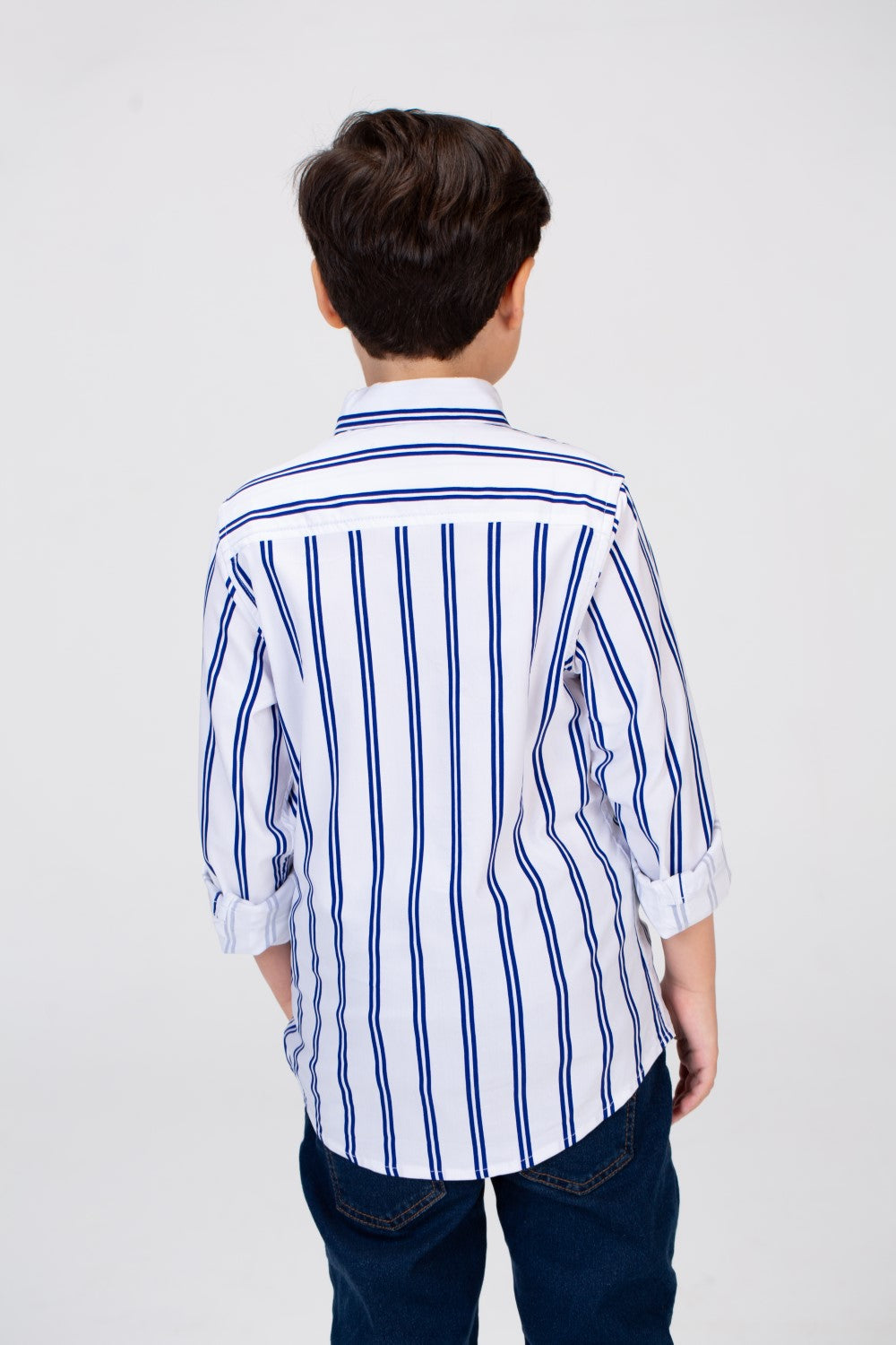 Boys Striped Shirt With Long Sleeves And Printed Poplin Material
