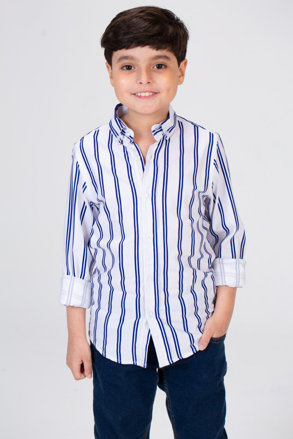 Boys Striped Shirt With Long Sleeves And Printed Poplin Material