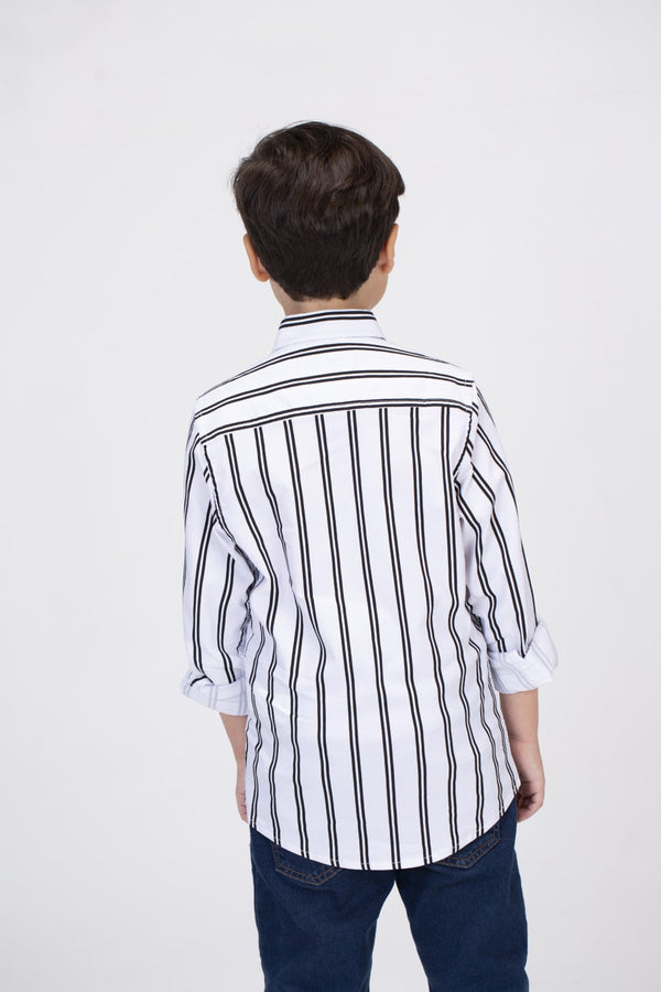 Boys Striped Shirt With Long Sleeves And Printed Poplin Material