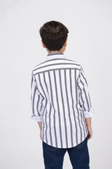 Boys Striped Shirt With Long Sleeves And Printed Poplin Material