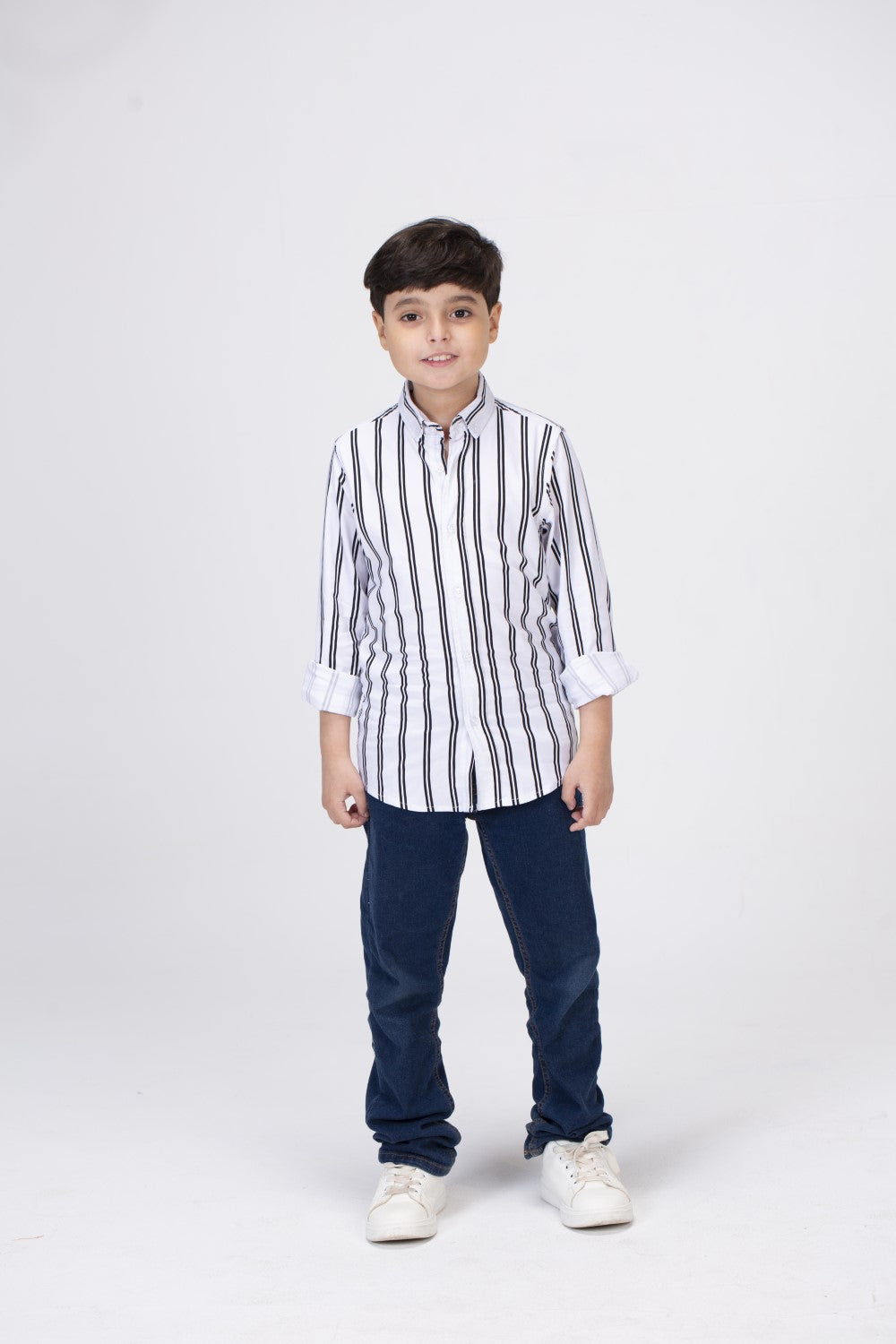 Boys Striped Shirt With Long Sleeves And Printed Poplin Material