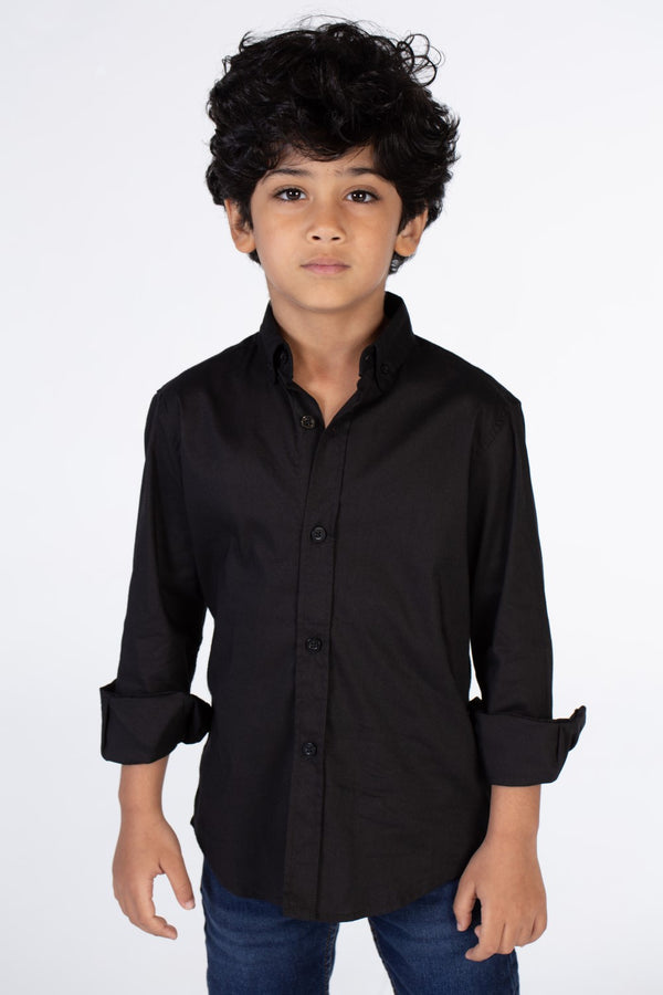 Boys Classic Plain Poplin Lycra Shirt With Button Front