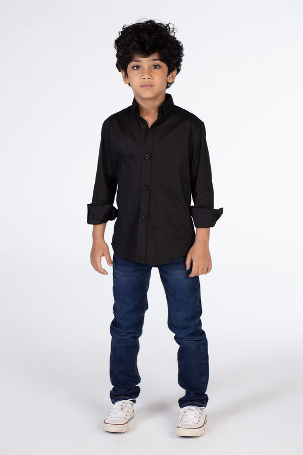 Boys Classic Plain Poplin Lycra Shirt With Button Front