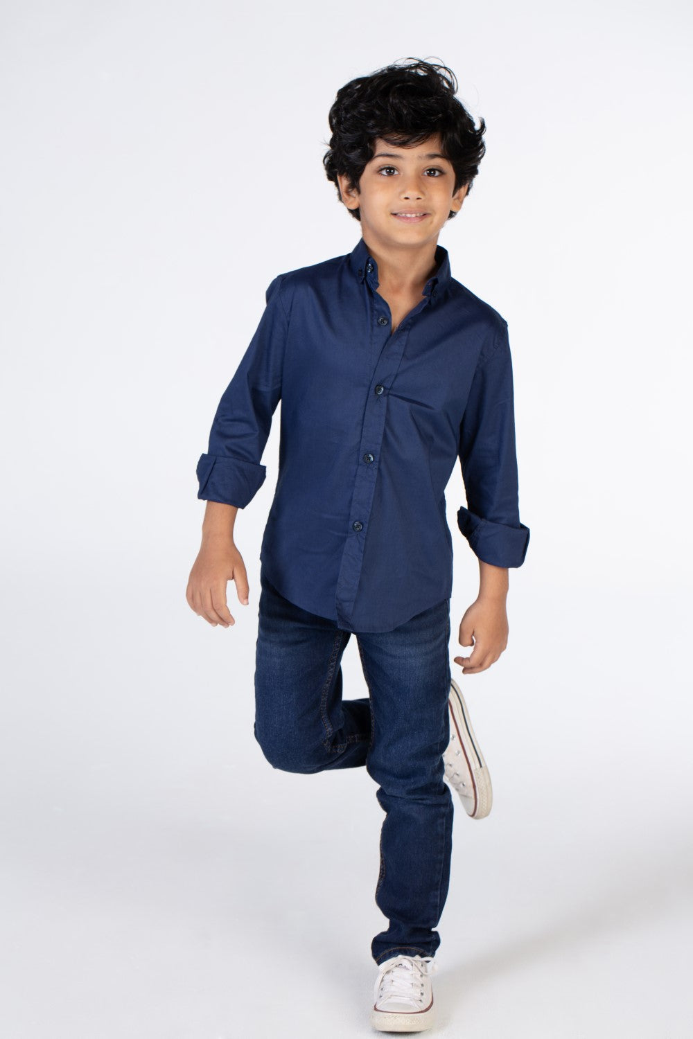 Boys Classic Plain Poplin Lycra Shirt With Button Front