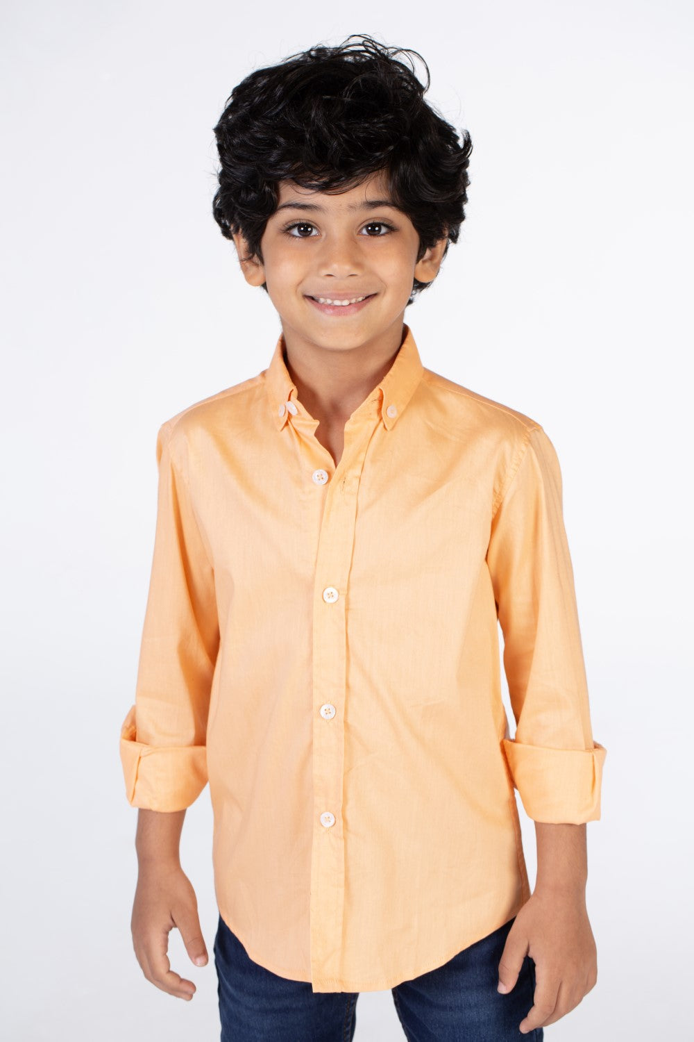 Boys Classic Plain Poplin Lycra Shirt With Button Front