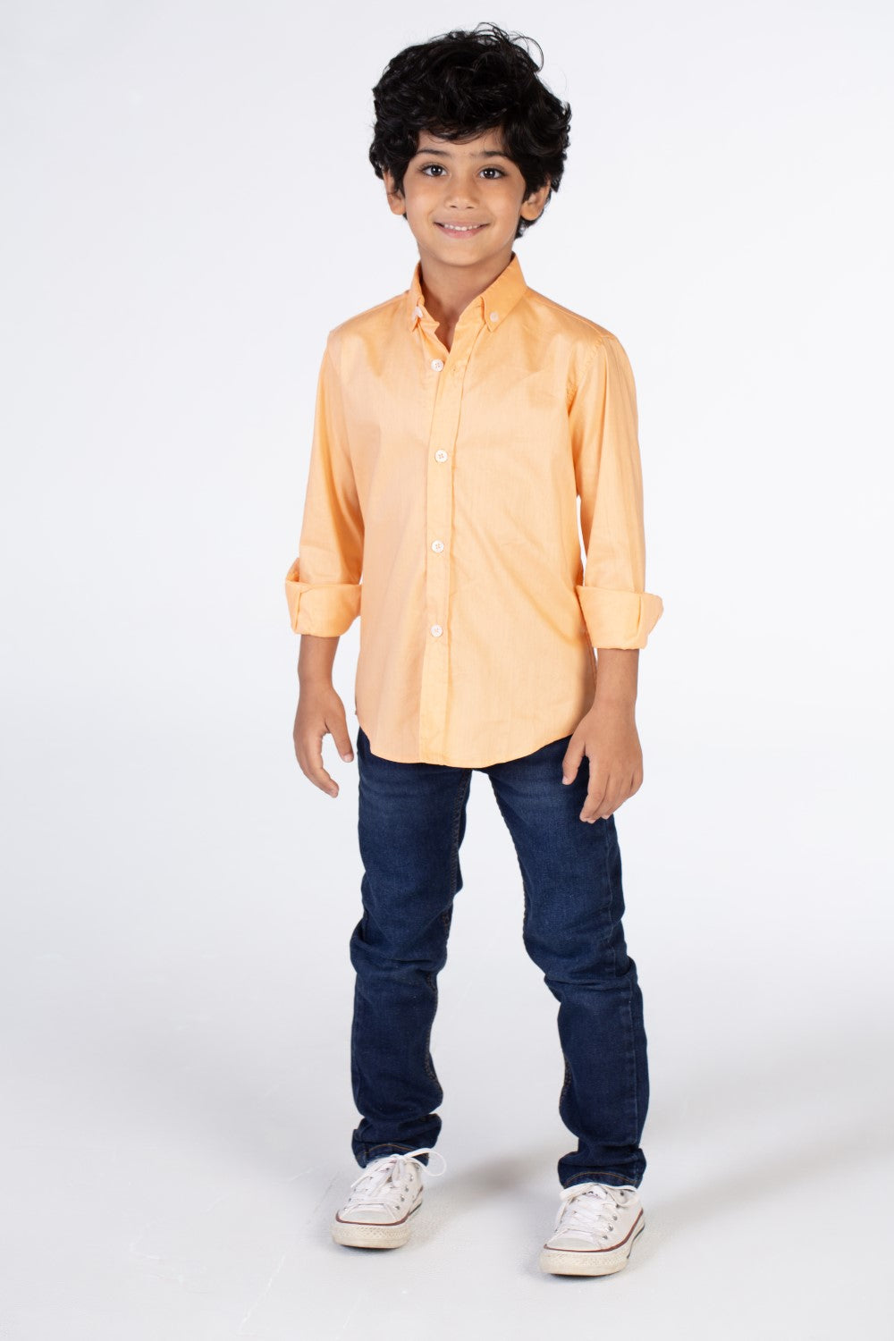 Boys Classic Plain Poplin Lycra Shirt With Button Front