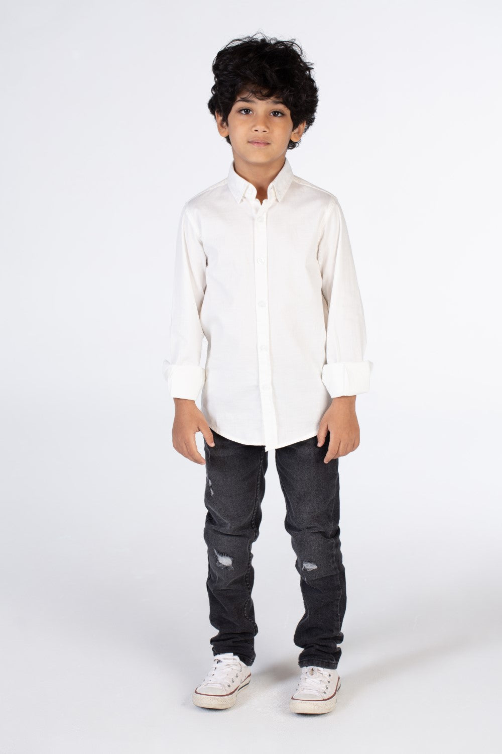 Boys Classic Plain Poplin Lycra Shirt With Button Front