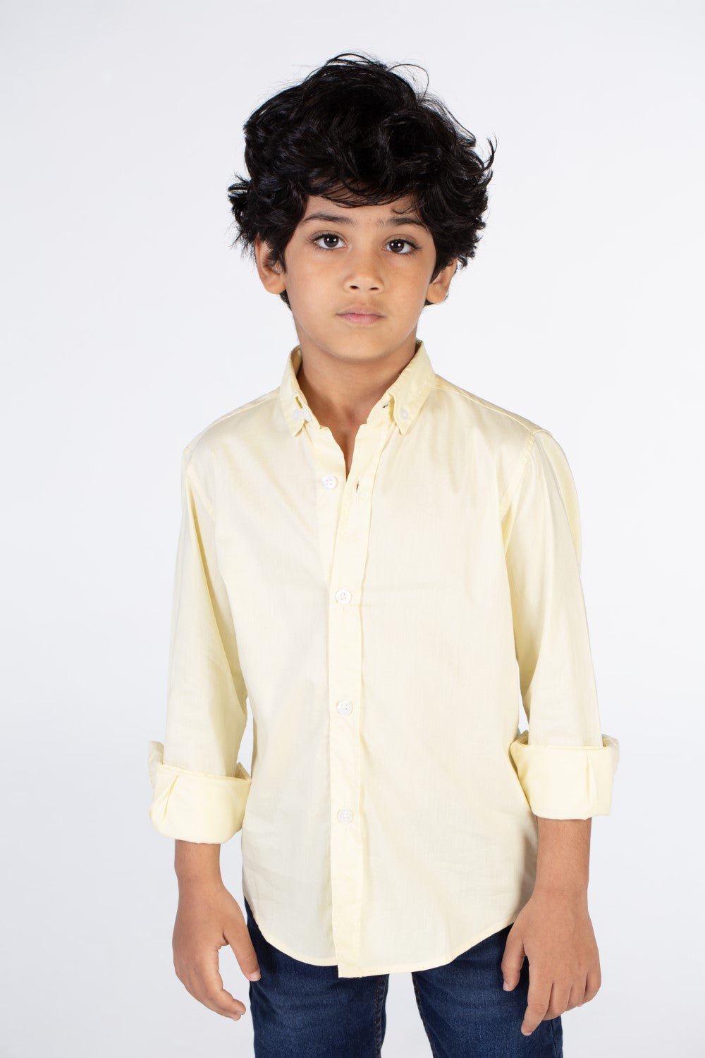 Boys Classic Plain Poplin Lycra Shirt With Button Front