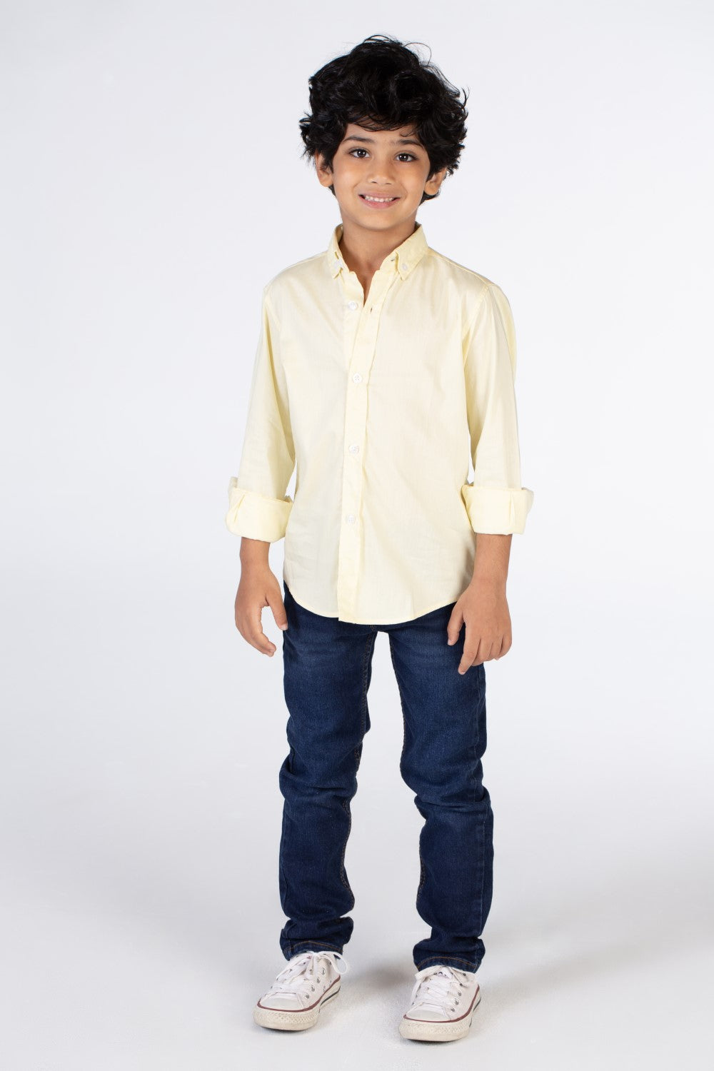 Boys Classic Plain Poplin Lycra Shirt With Button Front