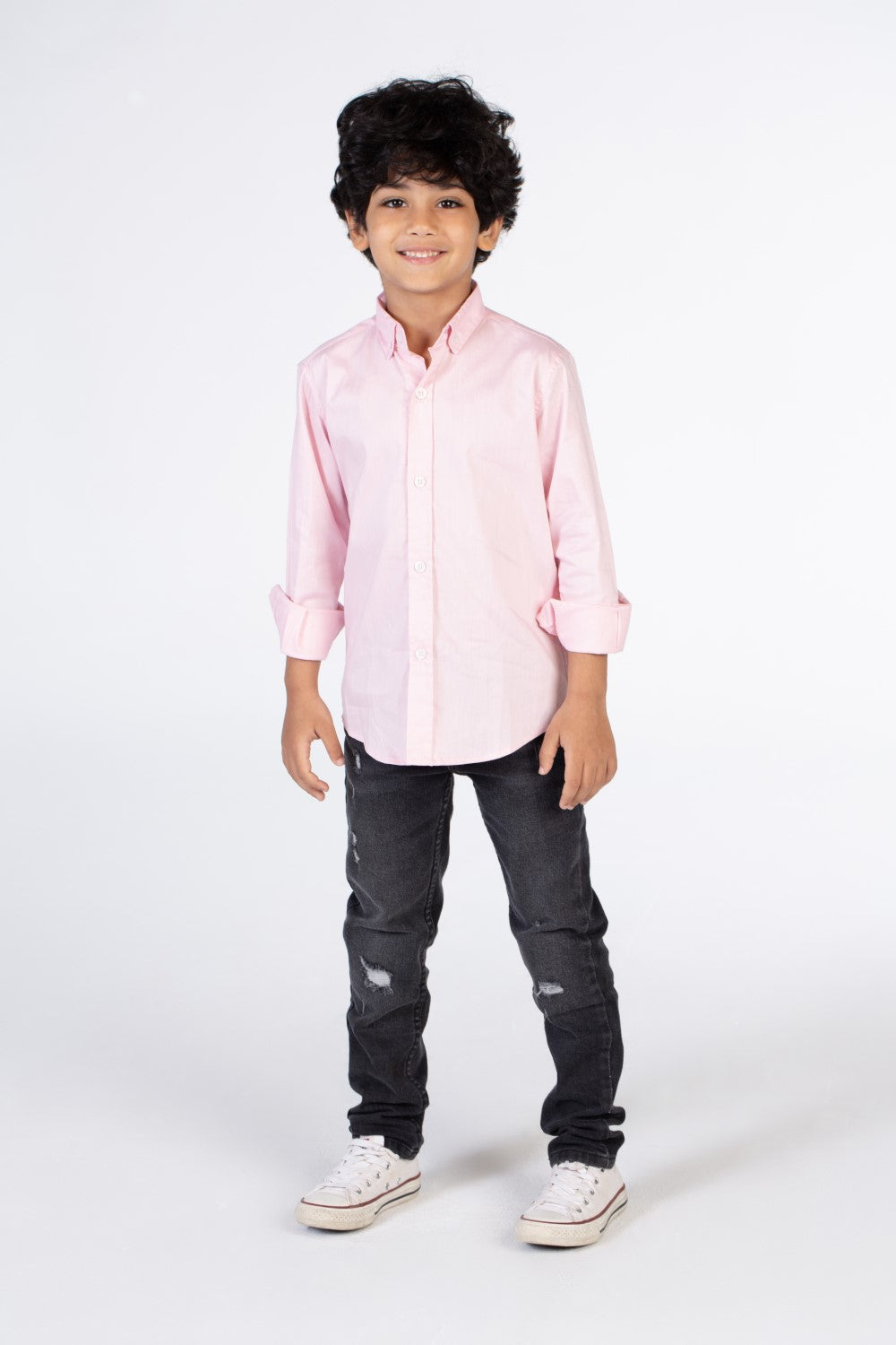 Boys Classic Plain Poplin Lycra Shirt With Button Front