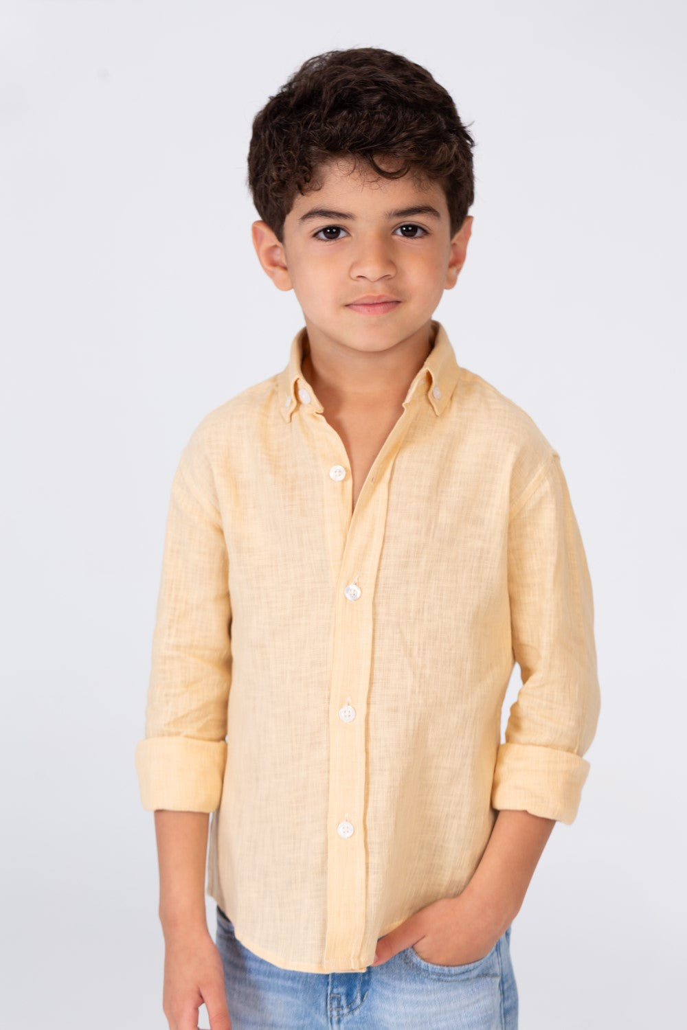 Boys Basic Plain Linen Shirt In Basic Colors