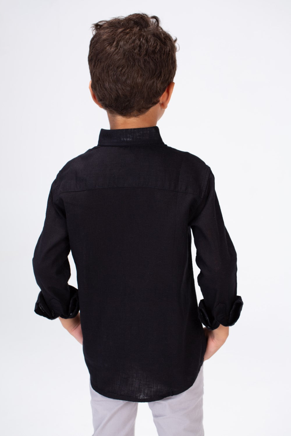 Boys Basic Plain Linen Shirt In Basic Colors