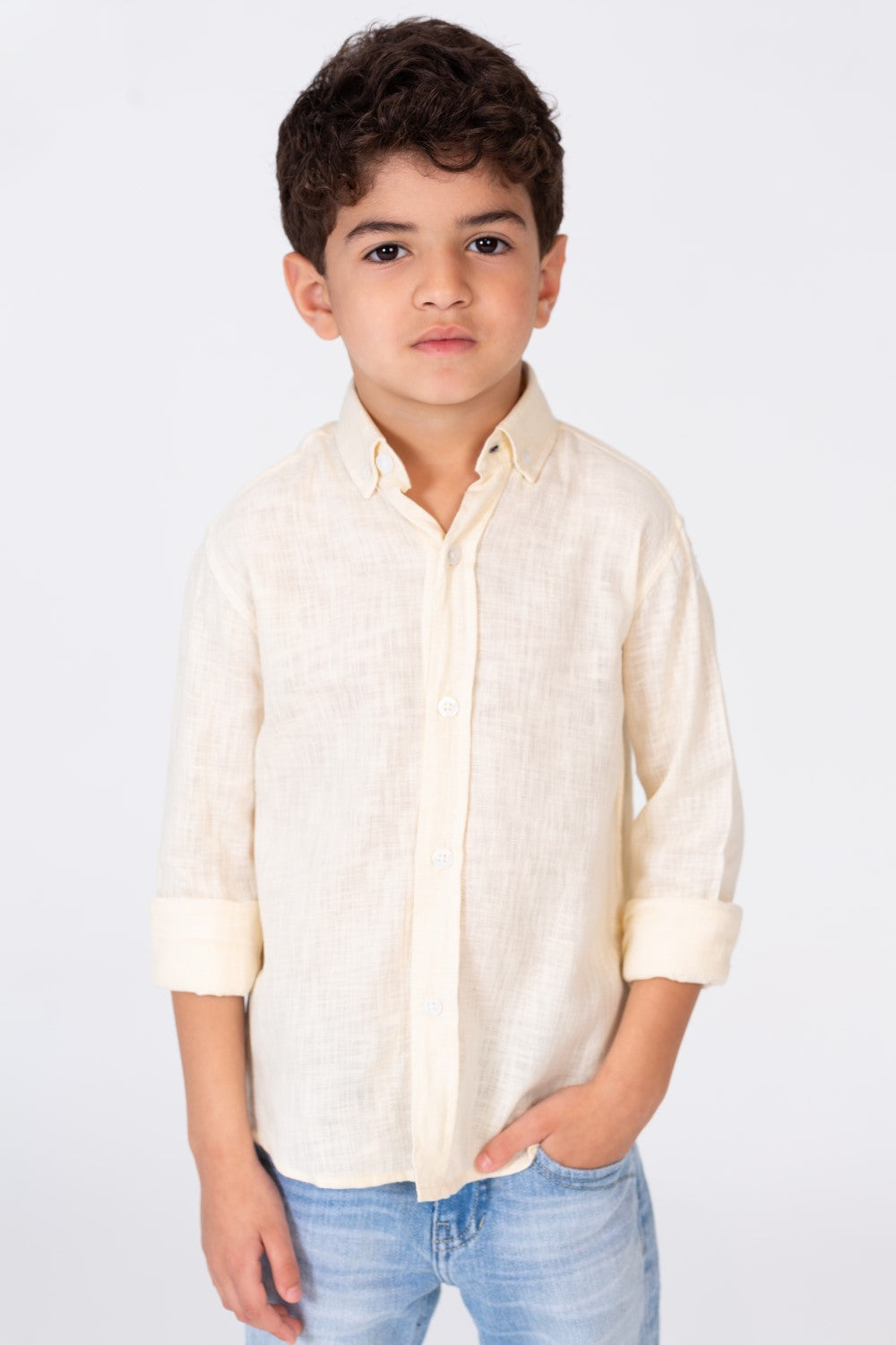 Boys Basic Plain Linen Shirt In Basic Colors