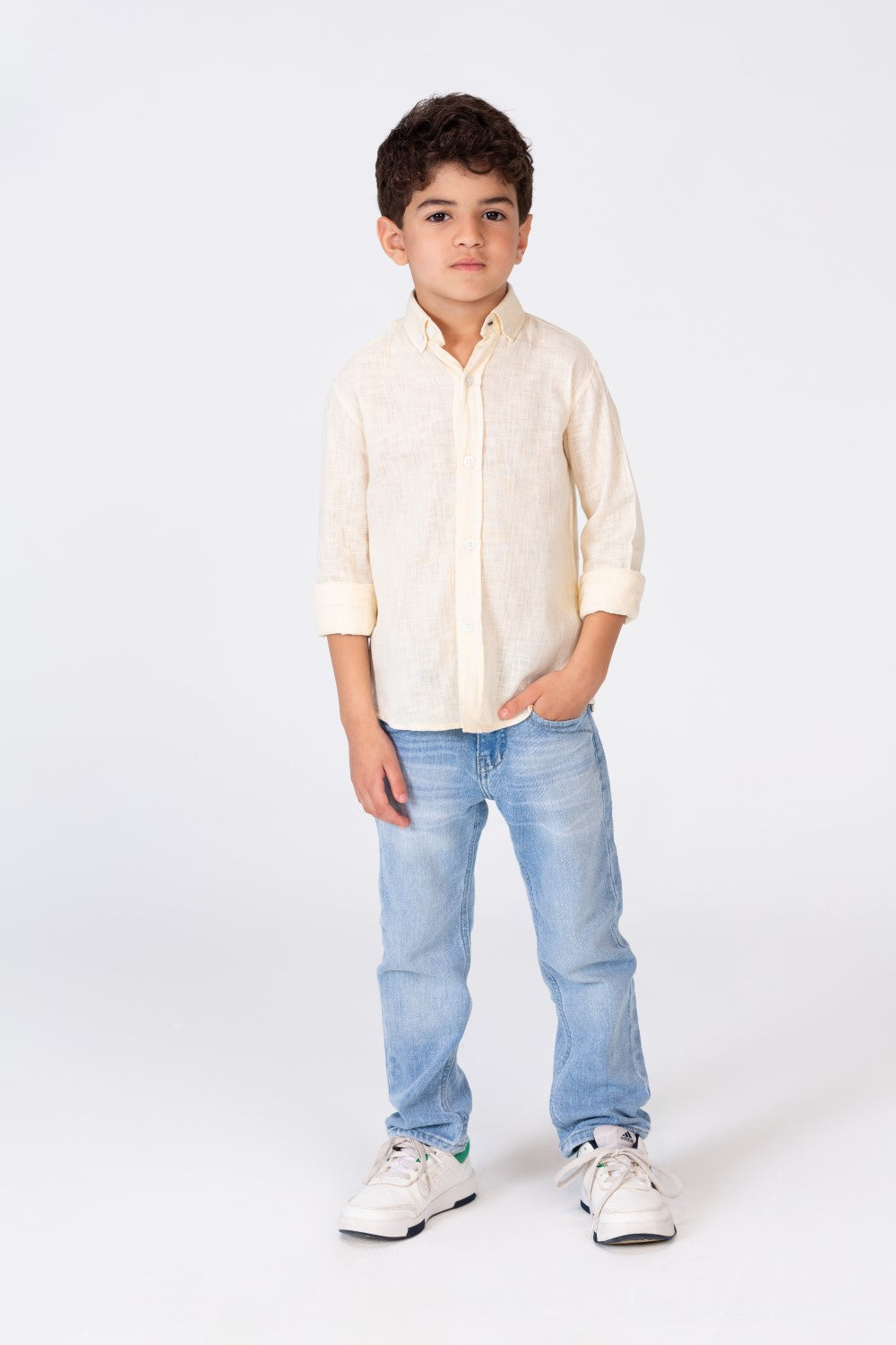 Boys Basic Plain Linen Shirt In Basic Colors