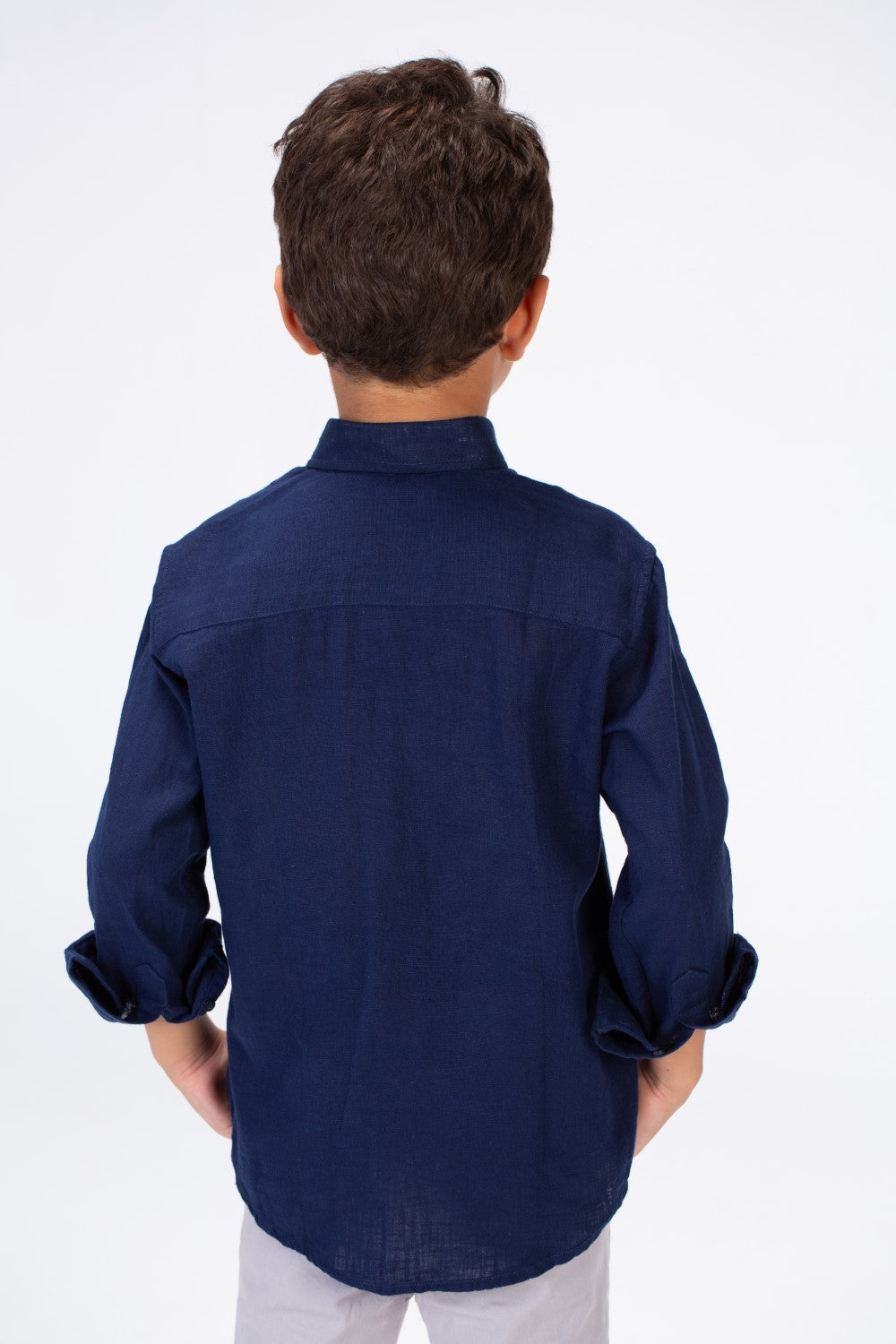 Boys Basic Plain Linen Shirt In Basic Colors