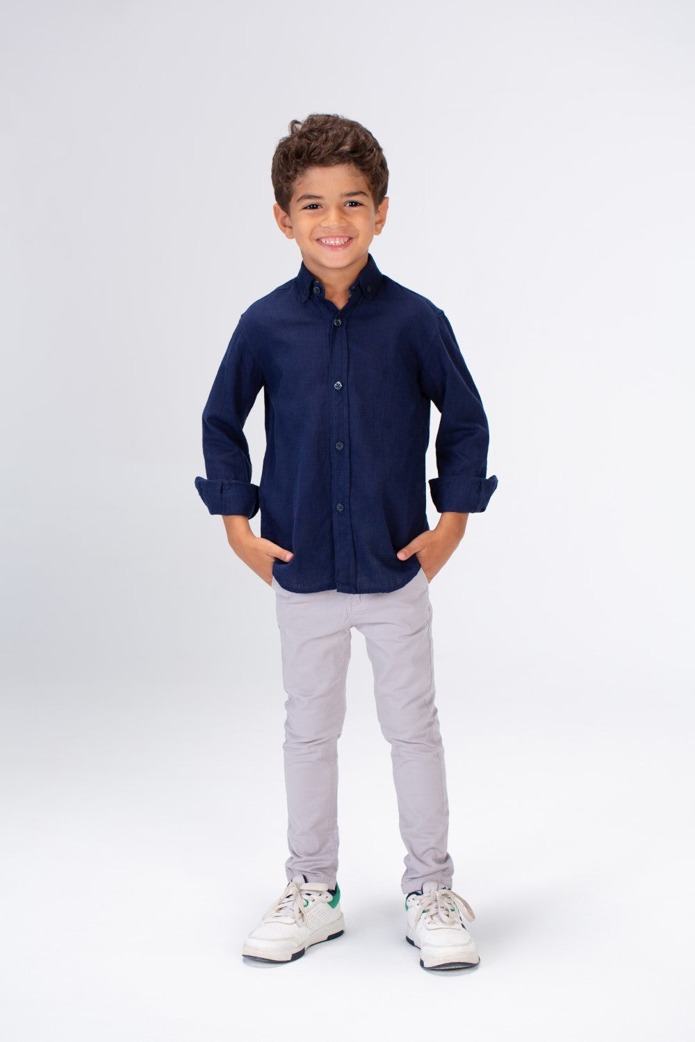 Boys Basic Plain Linen Shirt In Basic Colors