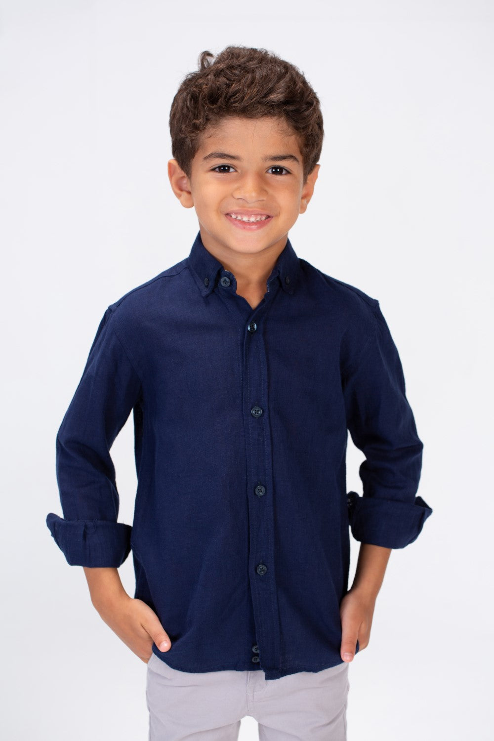 Boys Basic Plain Linen Shirt In Basic Colors