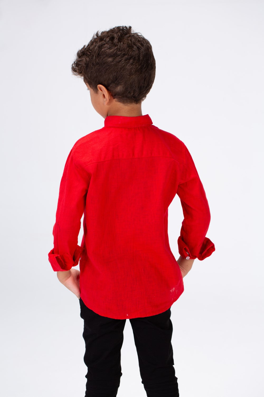 Boys Basic Plain Linen Shirt In Basic Colors