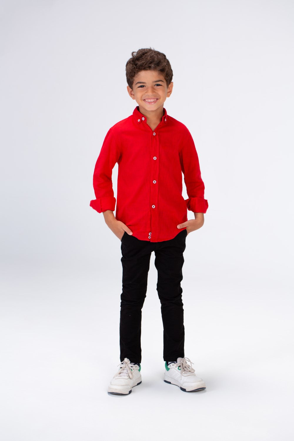 Boys Basic Plain Linen Shirt In Basic Colors