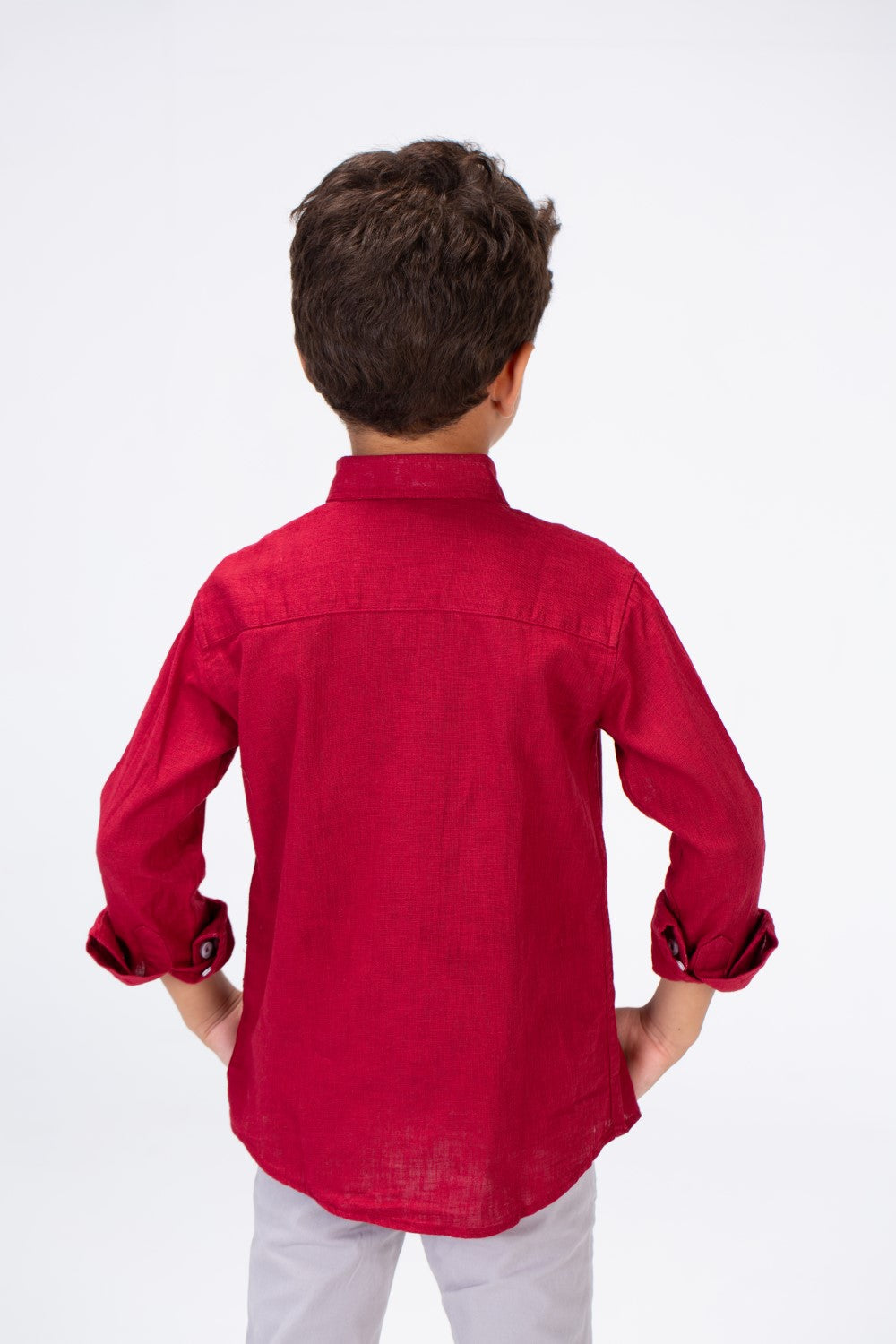 Boys Basic Plain Linen Shirt In Basic Colors