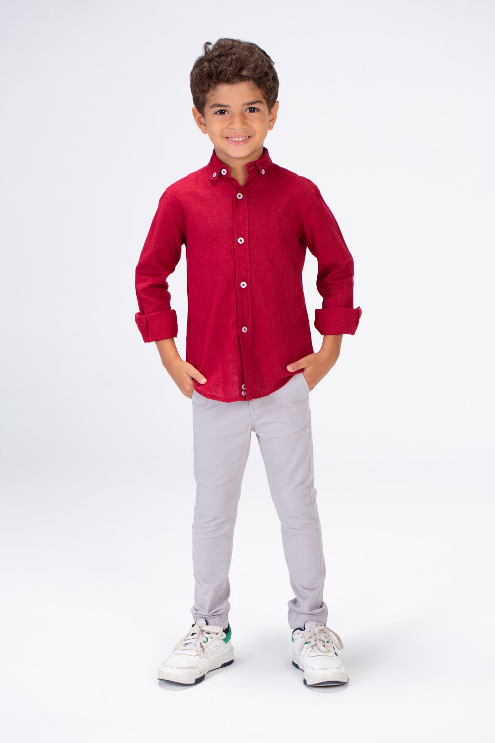 Boys Basic Plain Linen Shirt In Basic Colors