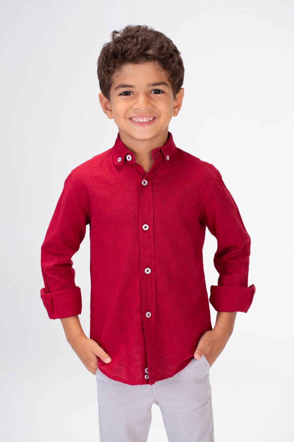 Boys Basic Plain Linen Shirt In Basic Colors