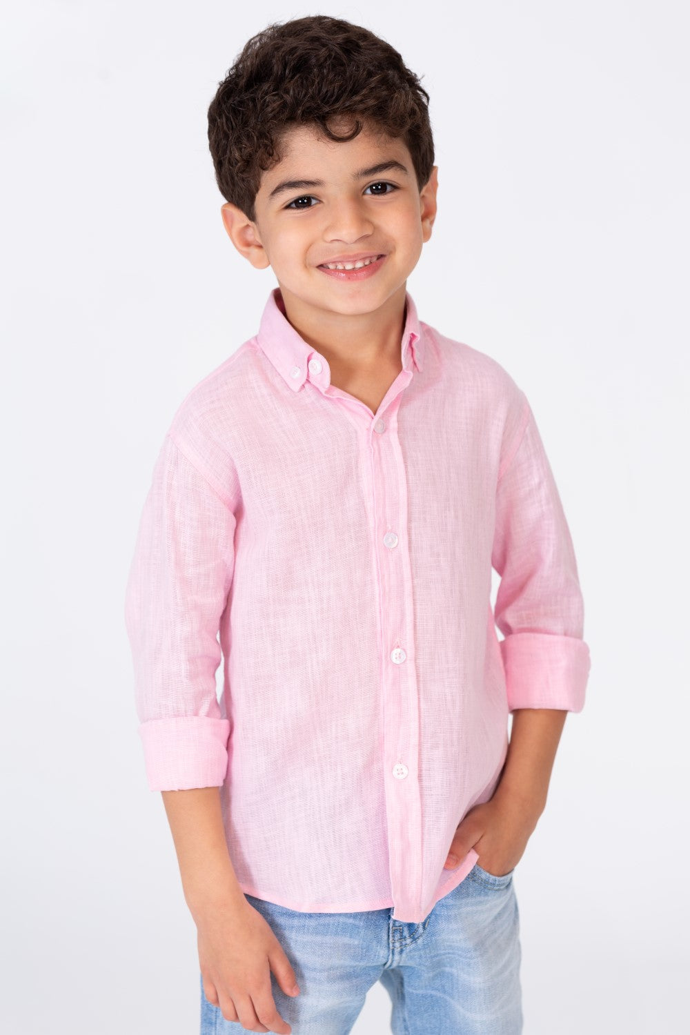Boys Basic Plain Linen Shirt In Basic Colors