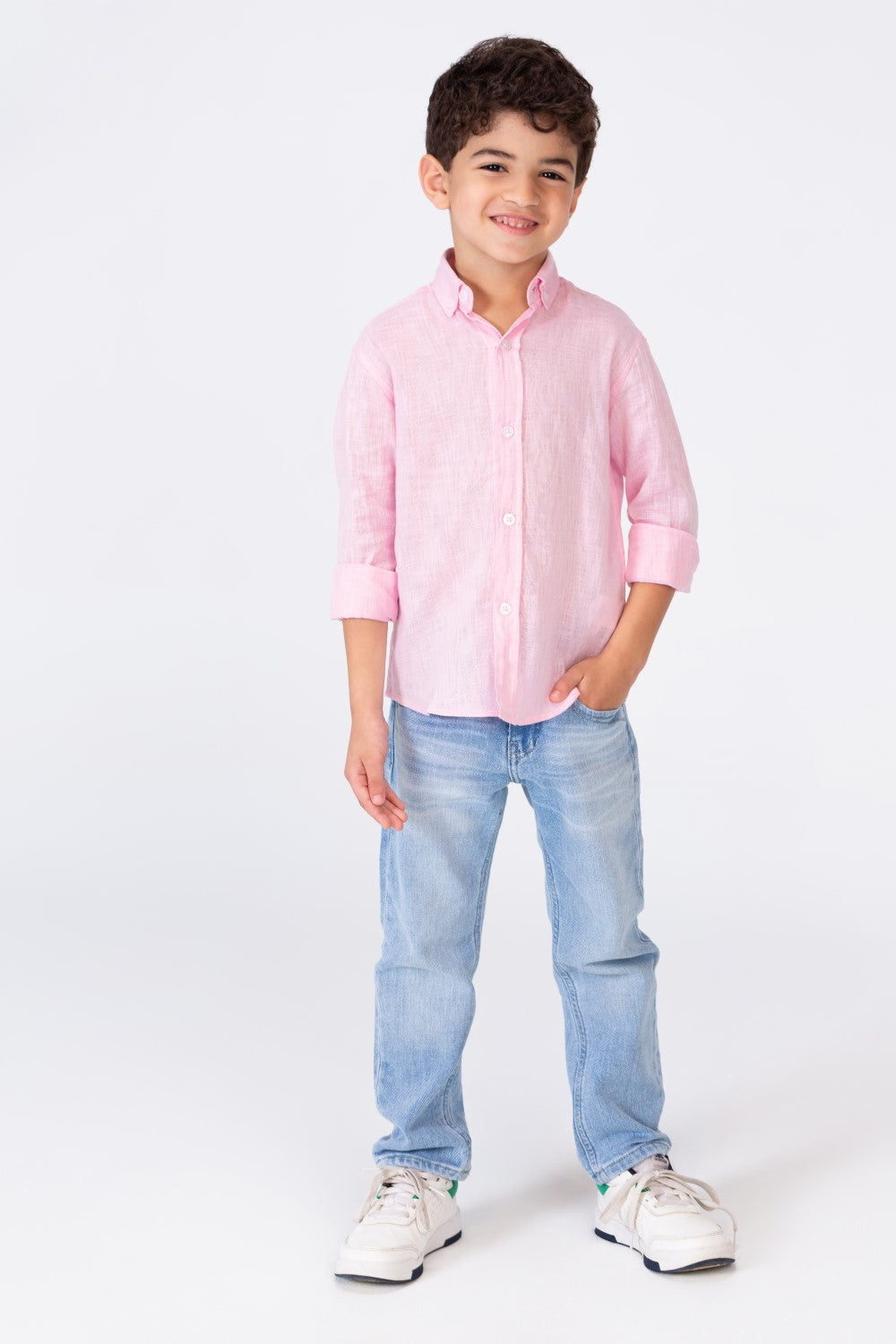 Boys Basic Plain Linen Shirt In Basic Colors