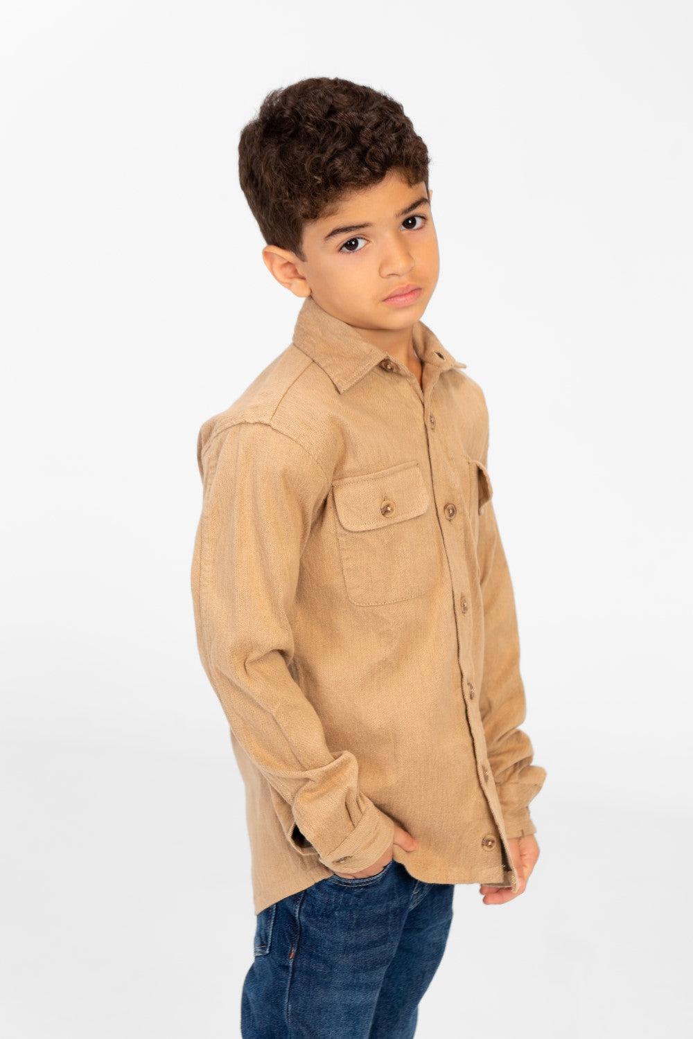 Boy's Plain Shirt With Long Sleeves And Front Pockets