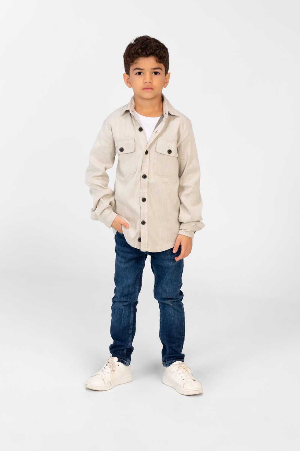 Boy's Plain Shirt With Long Sleeves And Front Pockets