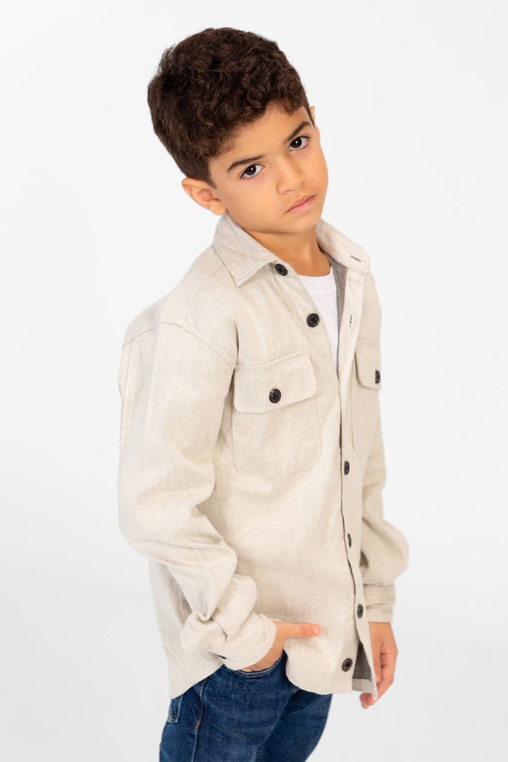 Boy's Plain Shirt With Long Sleeves And Front Pockets